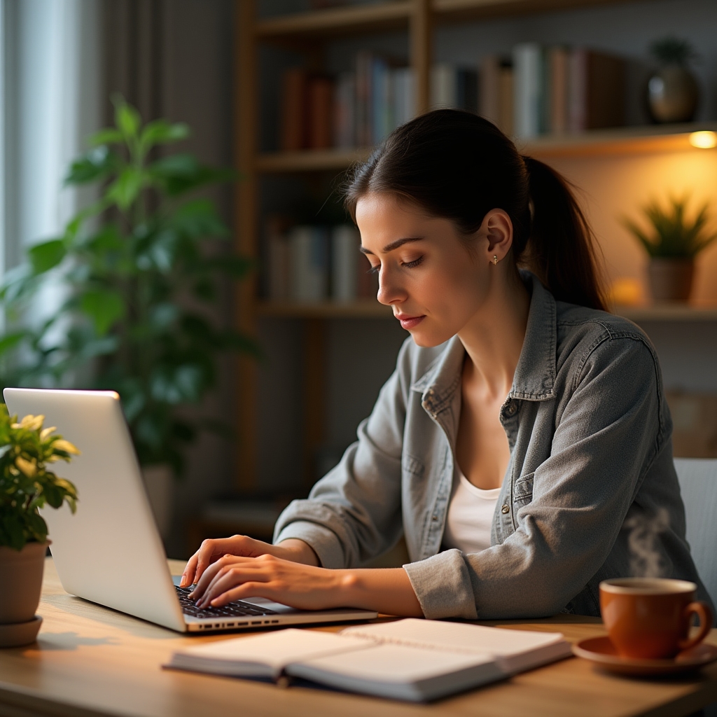 Účastník sleduje online kurz pestovania byliniek na notebooku